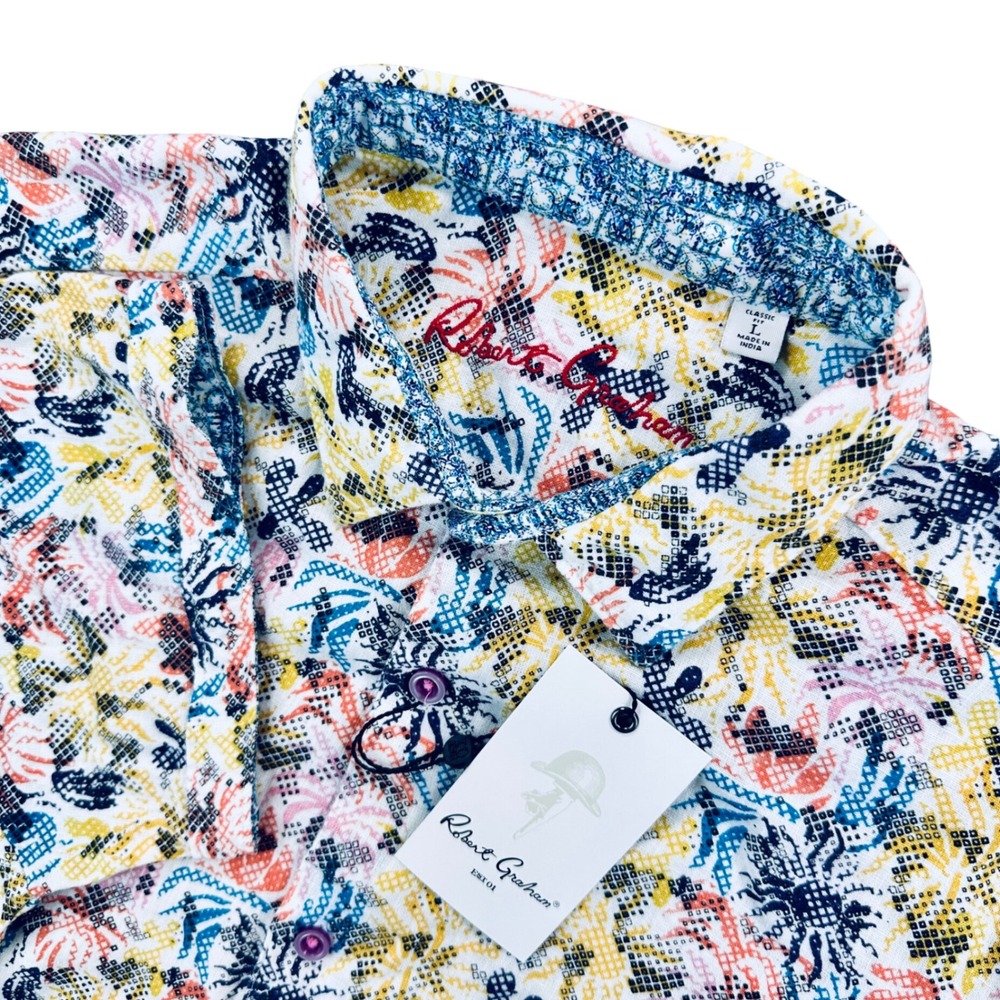 Robert Graham Gunning Multi Color Abstract Linen Blend Shirt Men's L 0S6216M-960